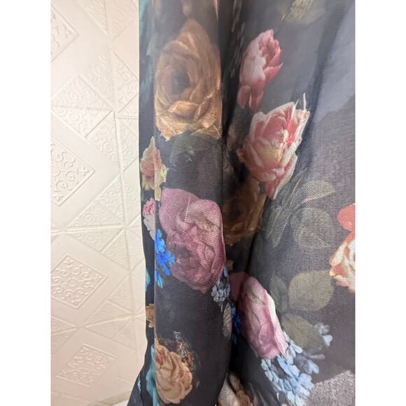 Massimo size Large Top Black Floral Sheer long-sleeve women's blouse flaw - Picture 13 of 16